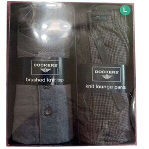 Dockers Mens Sleepwear Set Brushed Knit Top & Knit Lounge Pants Dark Gray Large